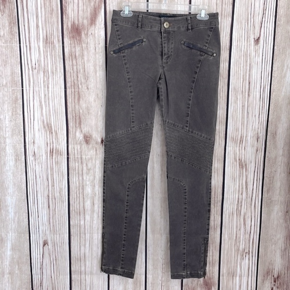 Peruvian Connection Grey/Brown Skinny Jeans w/Bronze Color & Leather Accents